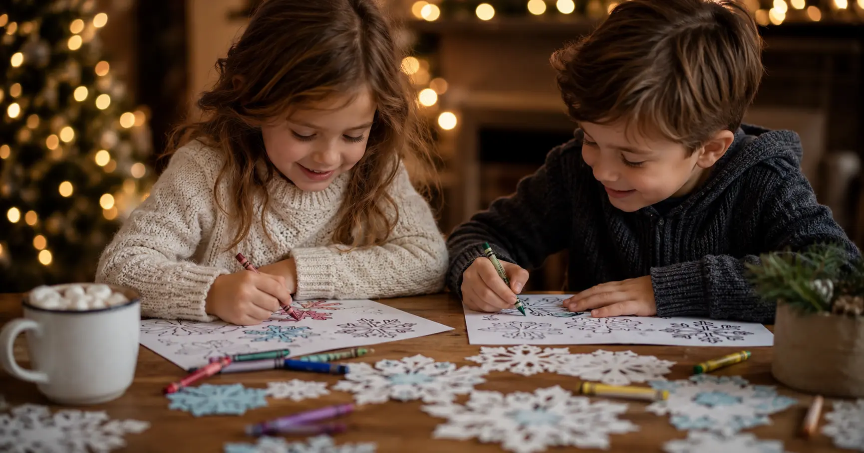 Children doing screen-free activities at a table