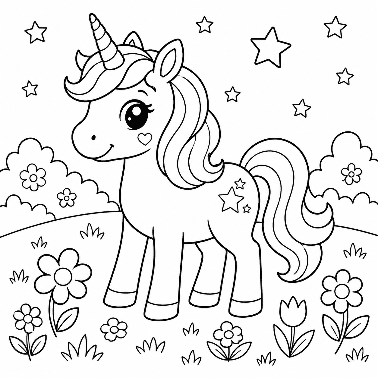 Free printable unicorns coloring page 1