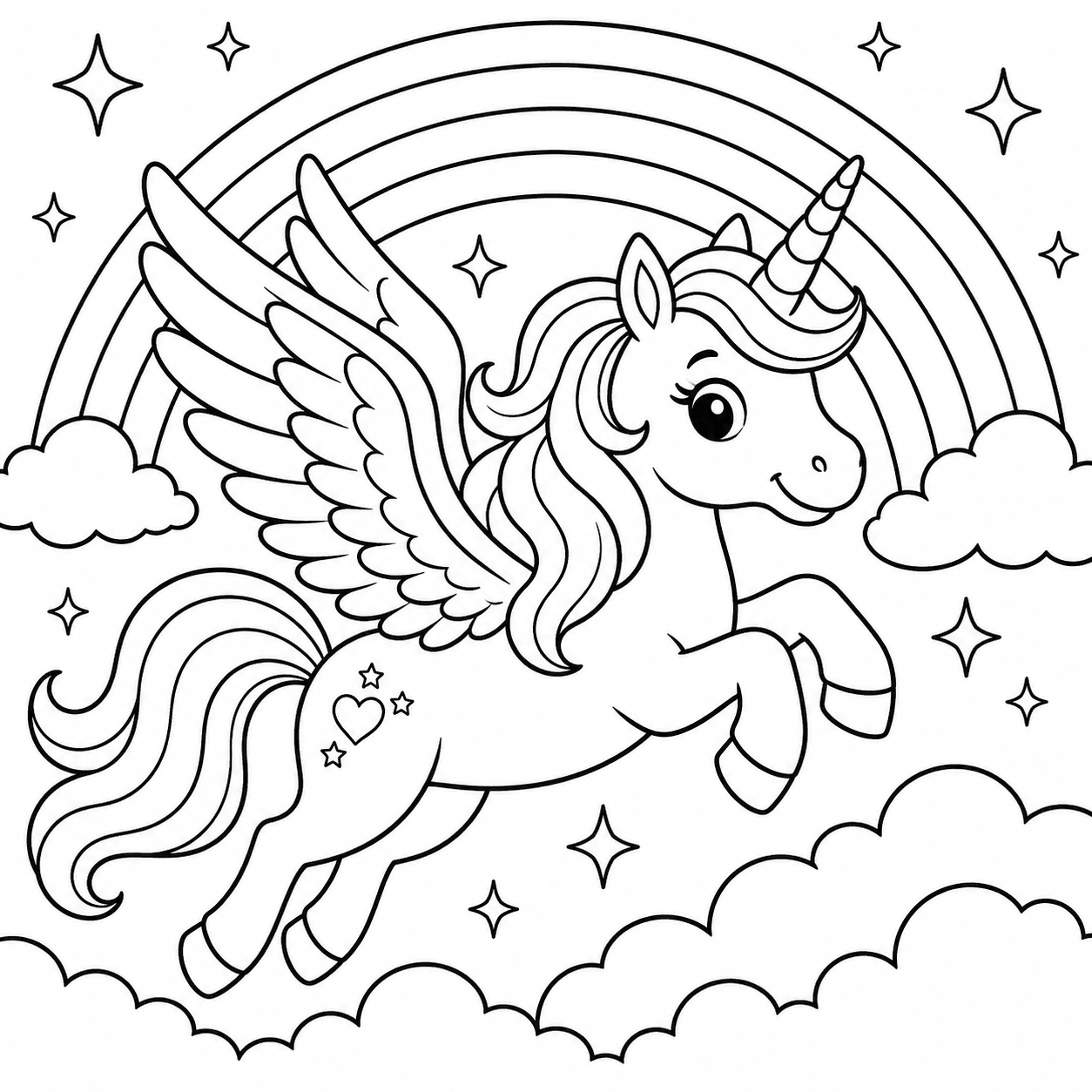Free printable unicorns coloring page 2
