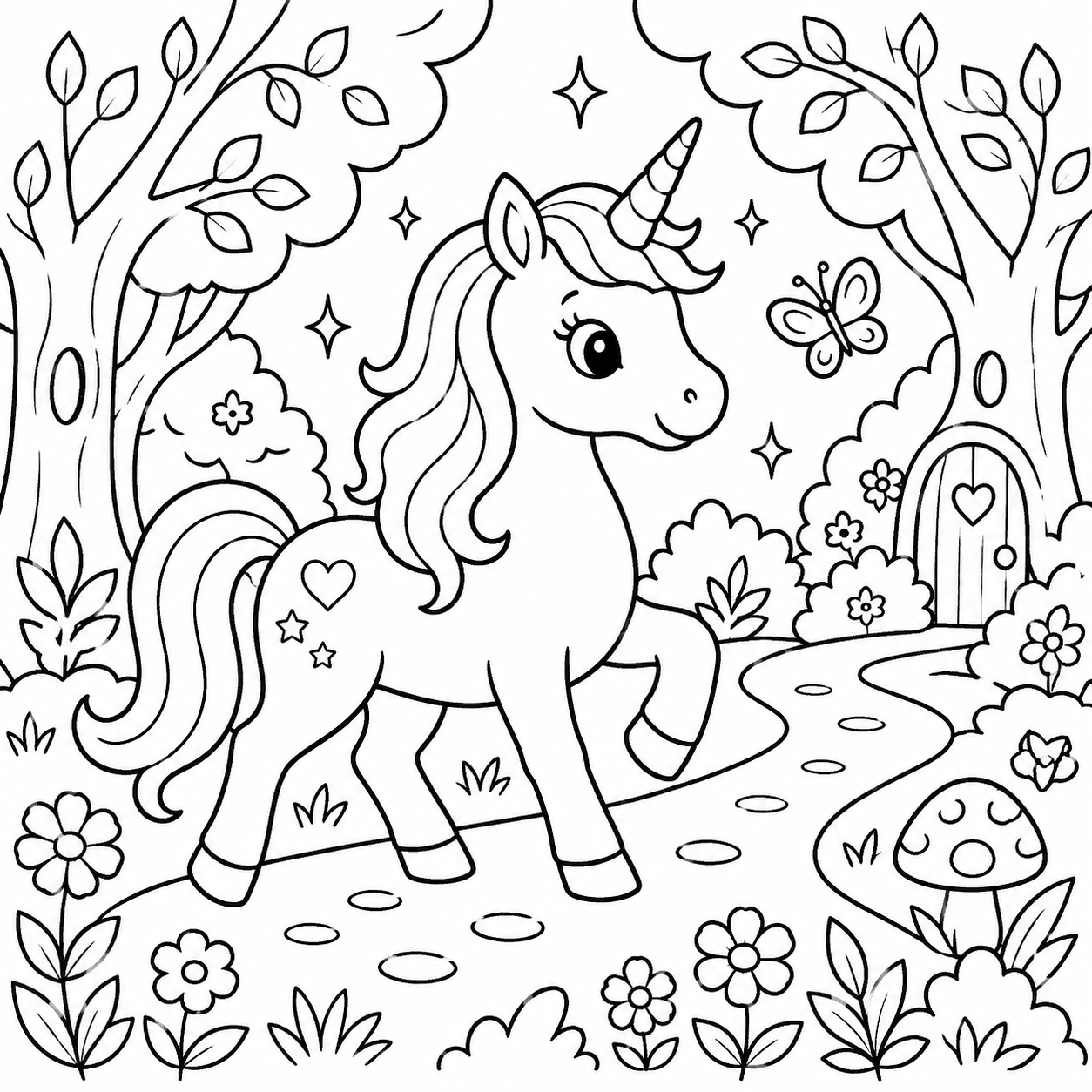 Free printable unicorns coloring page 5