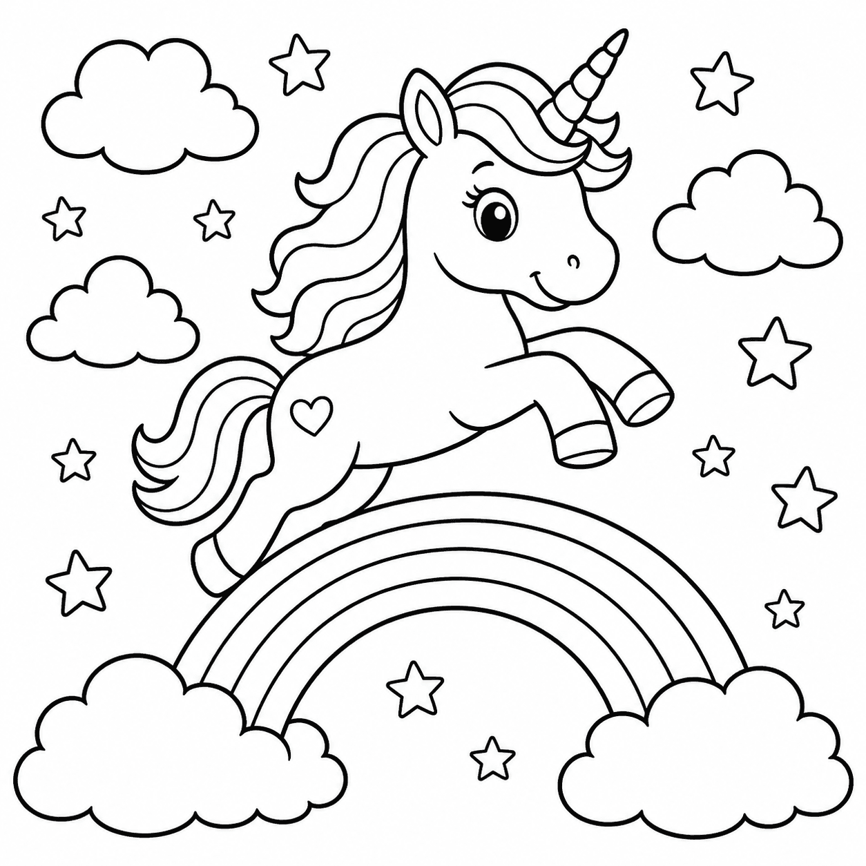 Free printable unicorns coloring page 6