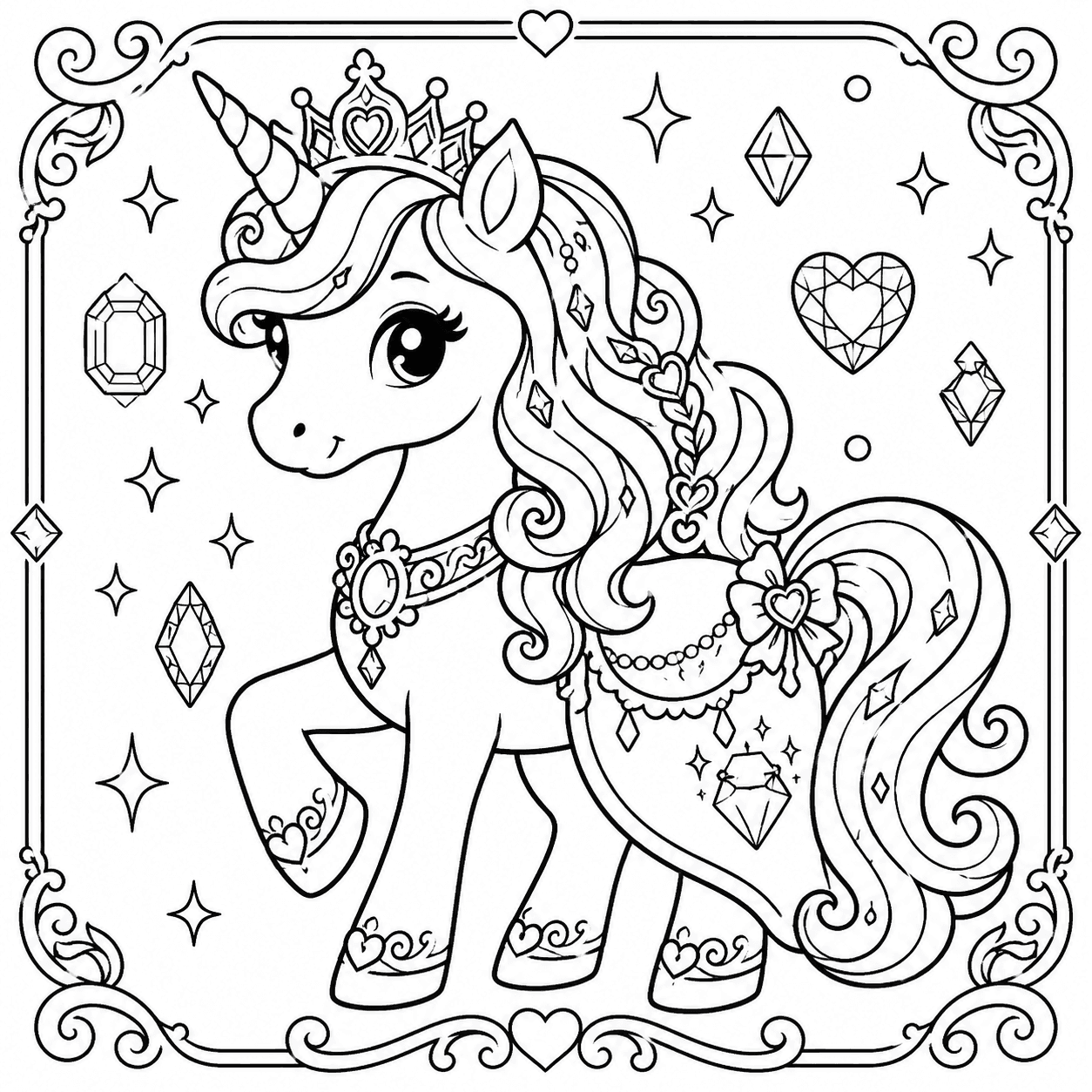 Free printable unicorns coloring page 7