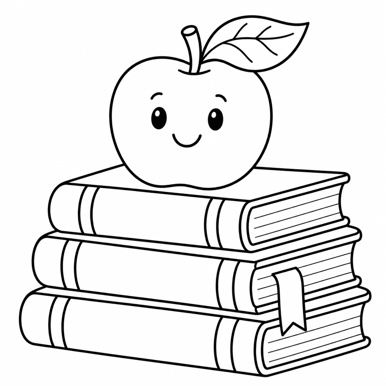 Easy back-to-school coloring page of books and an apple