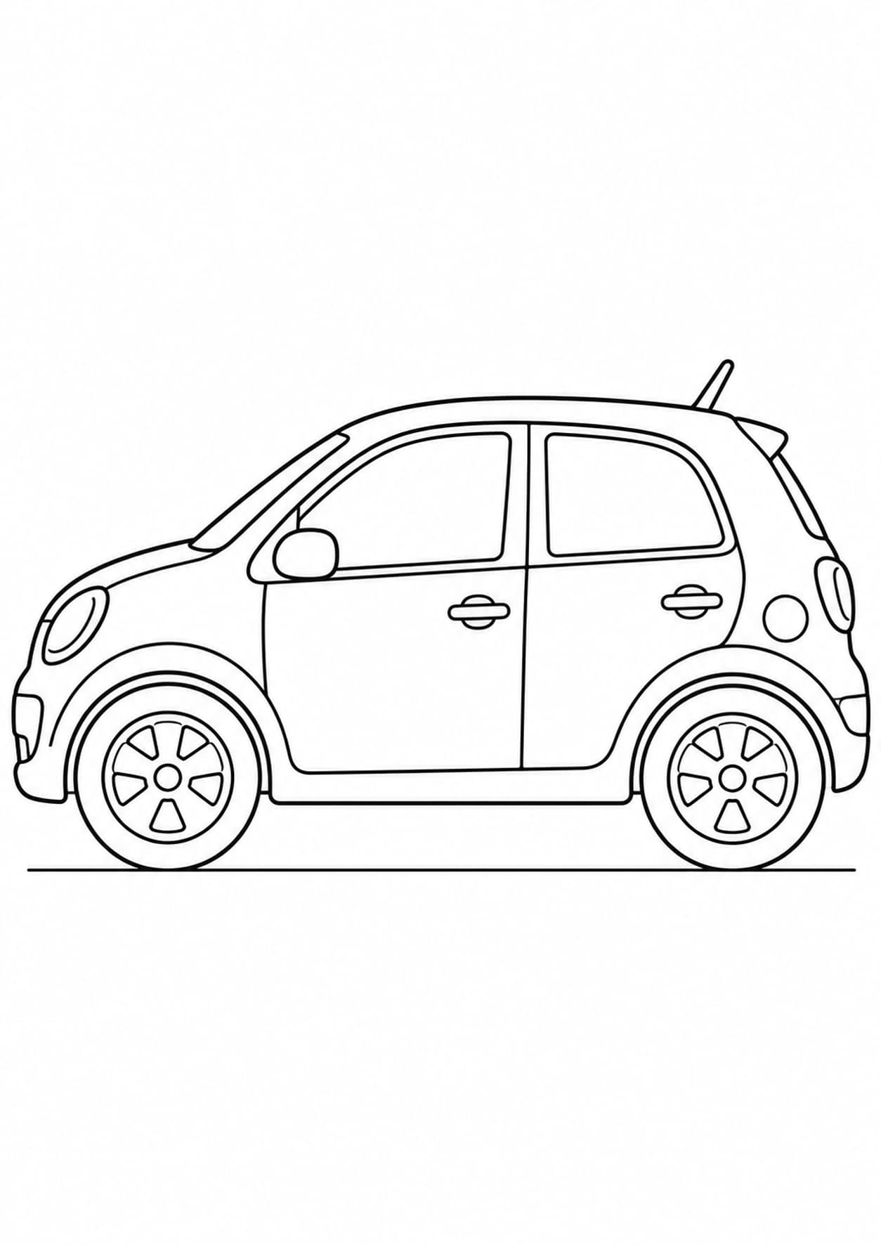 Easy car coloring page of a rounded city hatchback with large coloring spaces
