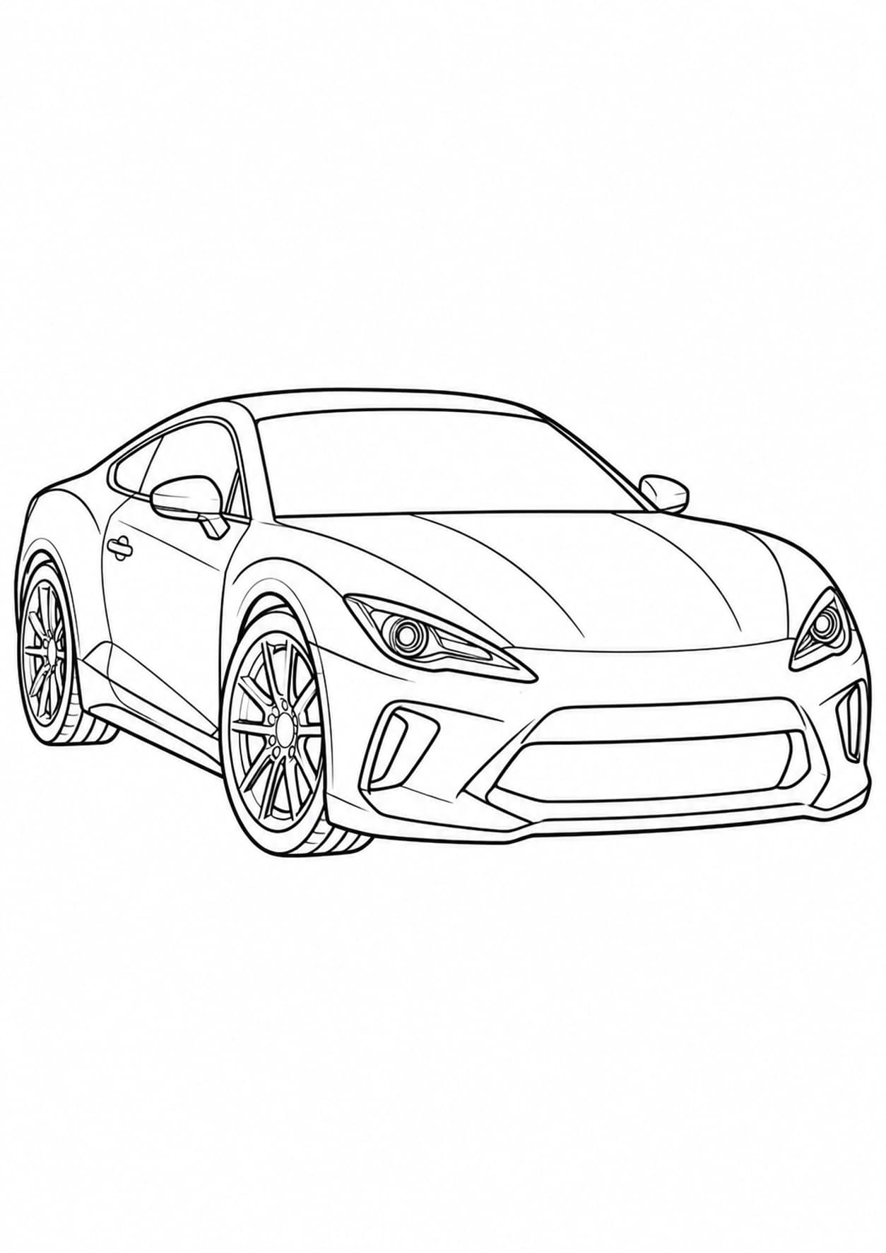 Easy sports car coloring page of a low two-door coupe with bold outlines