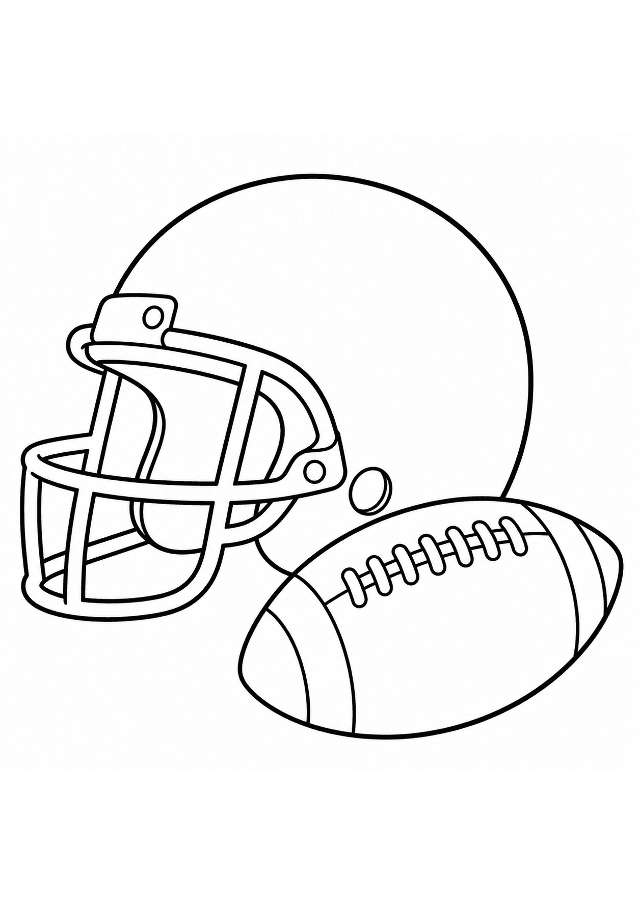 Easy American football coloring page of a helmet beside a football