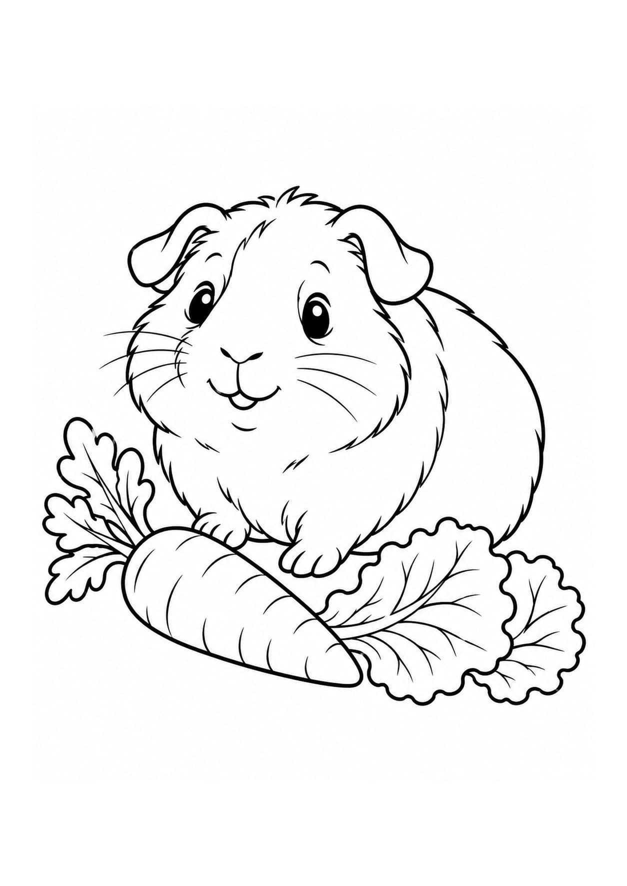 Easy guinea pig coloring page of guinea pig with a carrot and lettuce