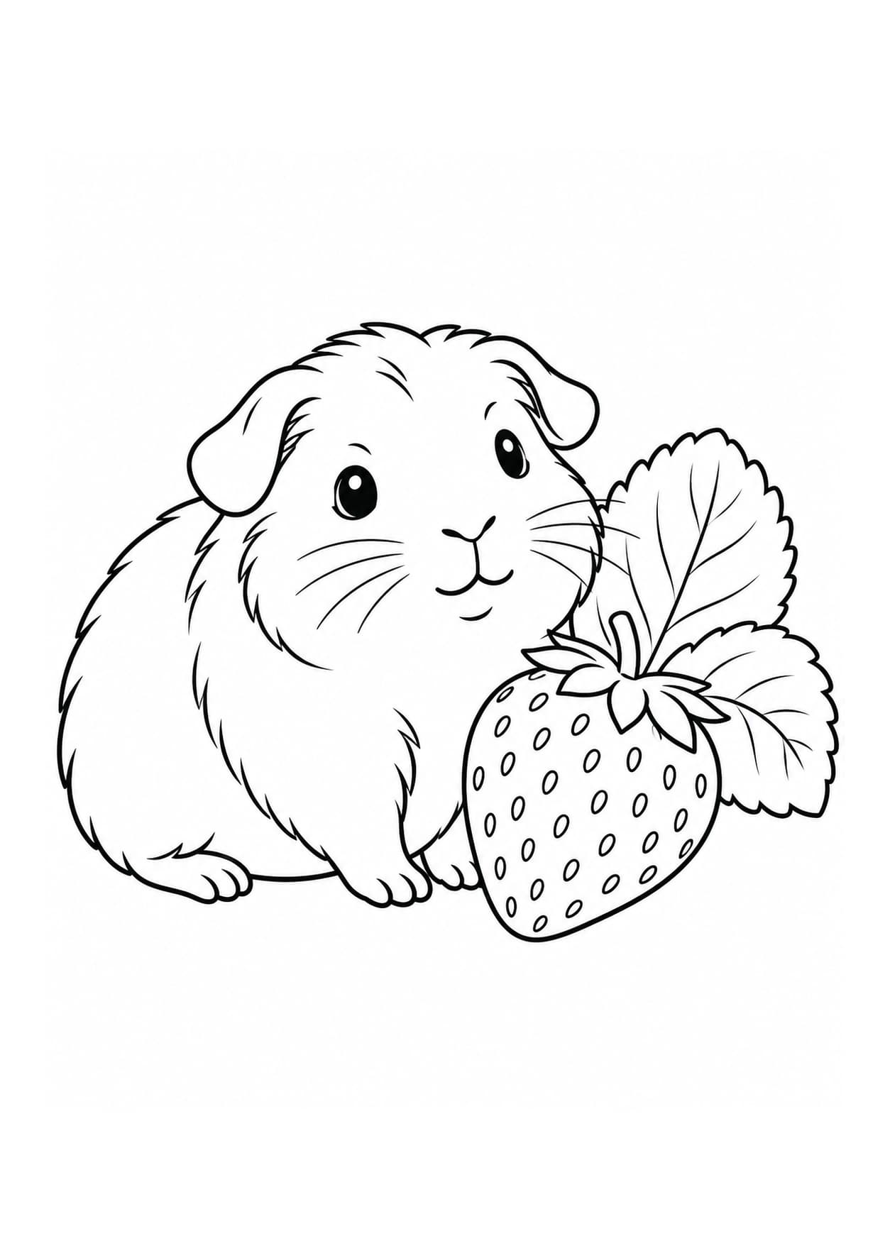 Easy guinea pig coloring page of guinea pig beside a strawberry