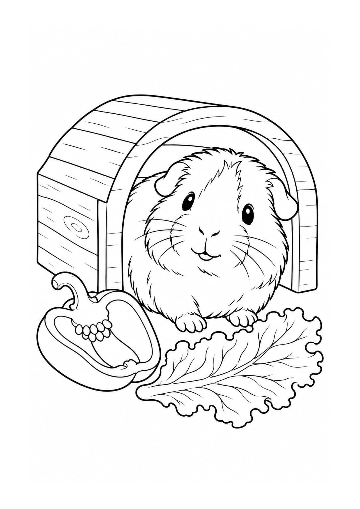 Easy guinea pig coloring page of guinea pig with a bell pepper