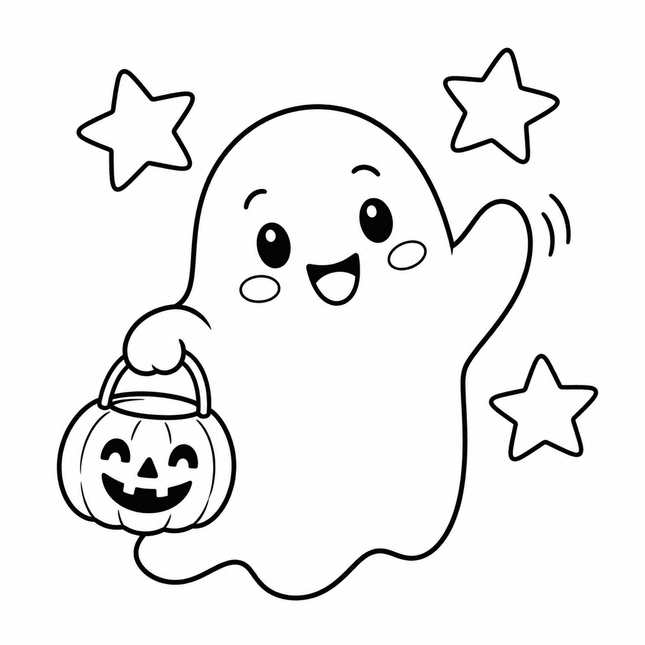 Easy Halloween coloring page of a friendly ghost