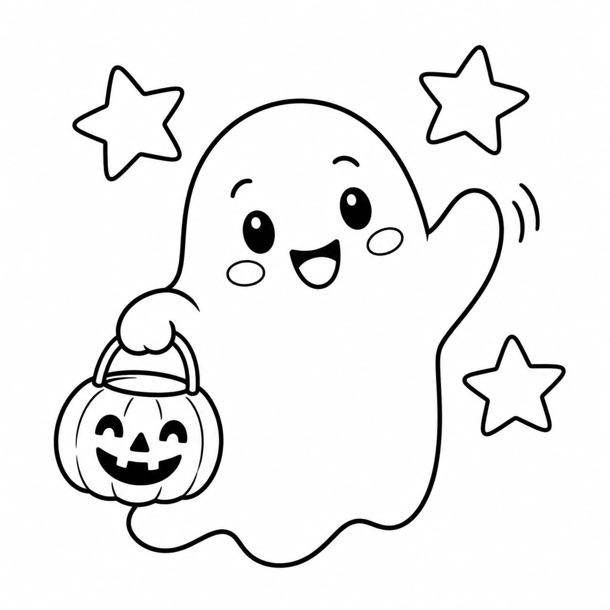 Easy Halloween coloring page of a friendly ghost
