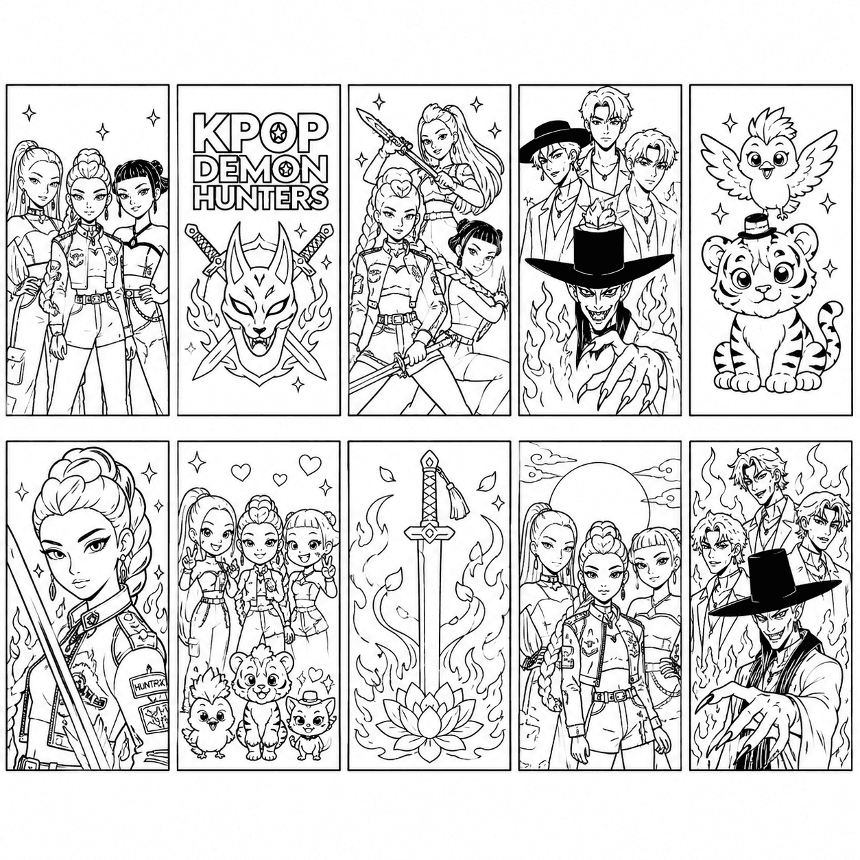 Free printable kpop demon hunters coloring page 1