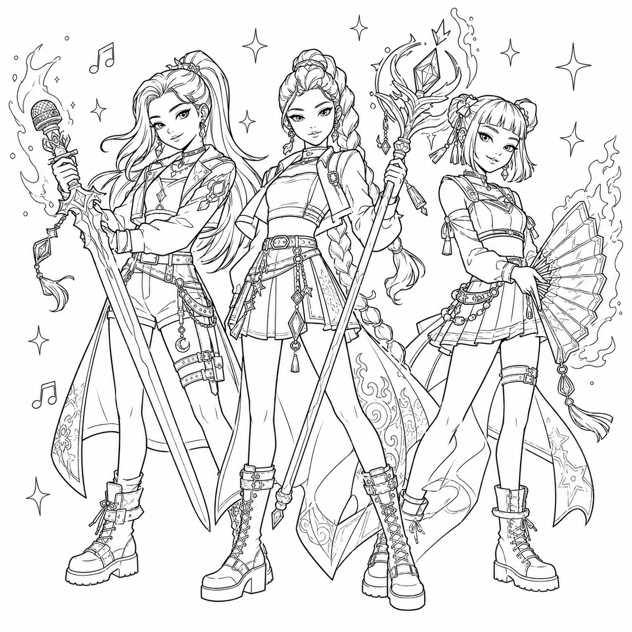 Free printable kpop demon hunters coloring page 2