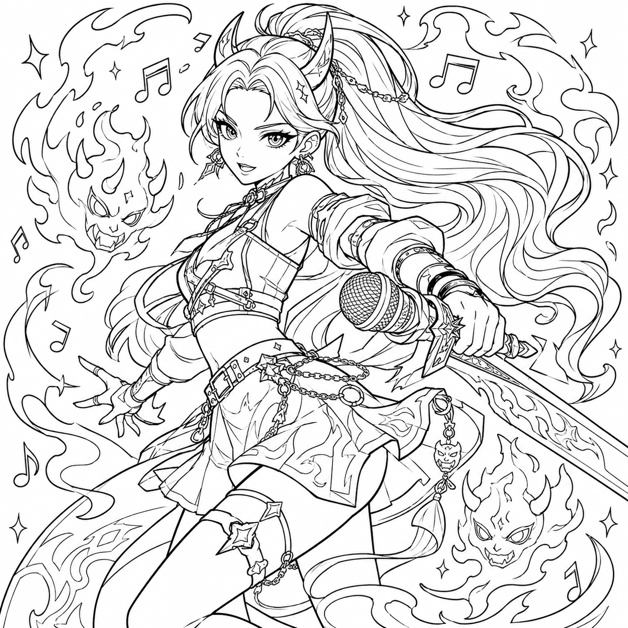 Free printable kpop demon hunters coloring page 3