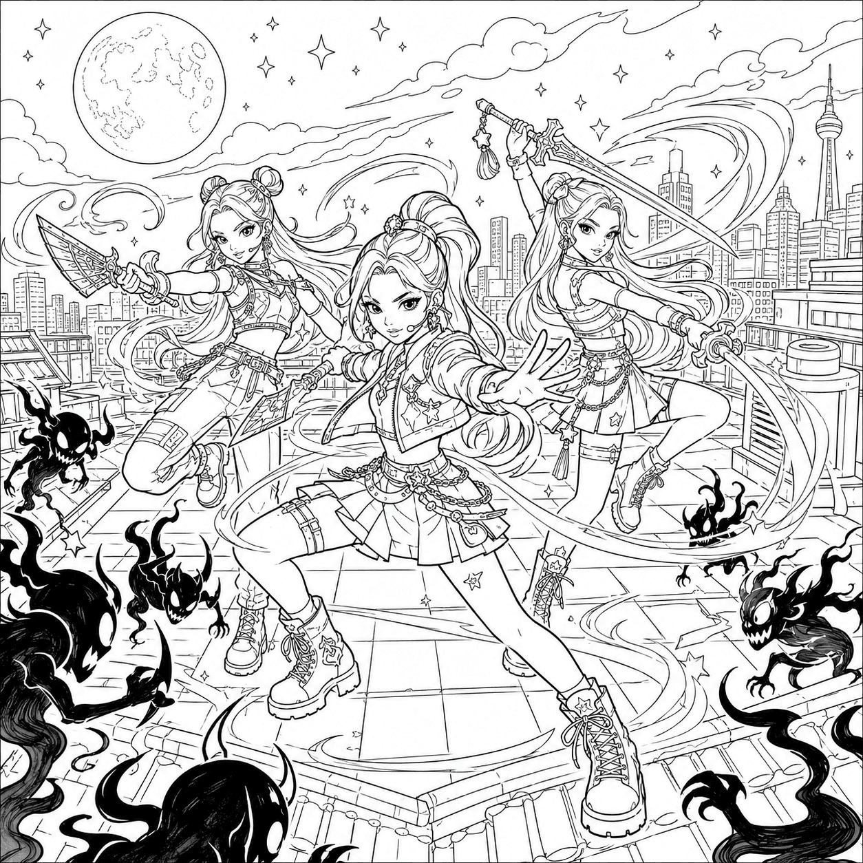 Free printable kpop demon hunters coloring page 6