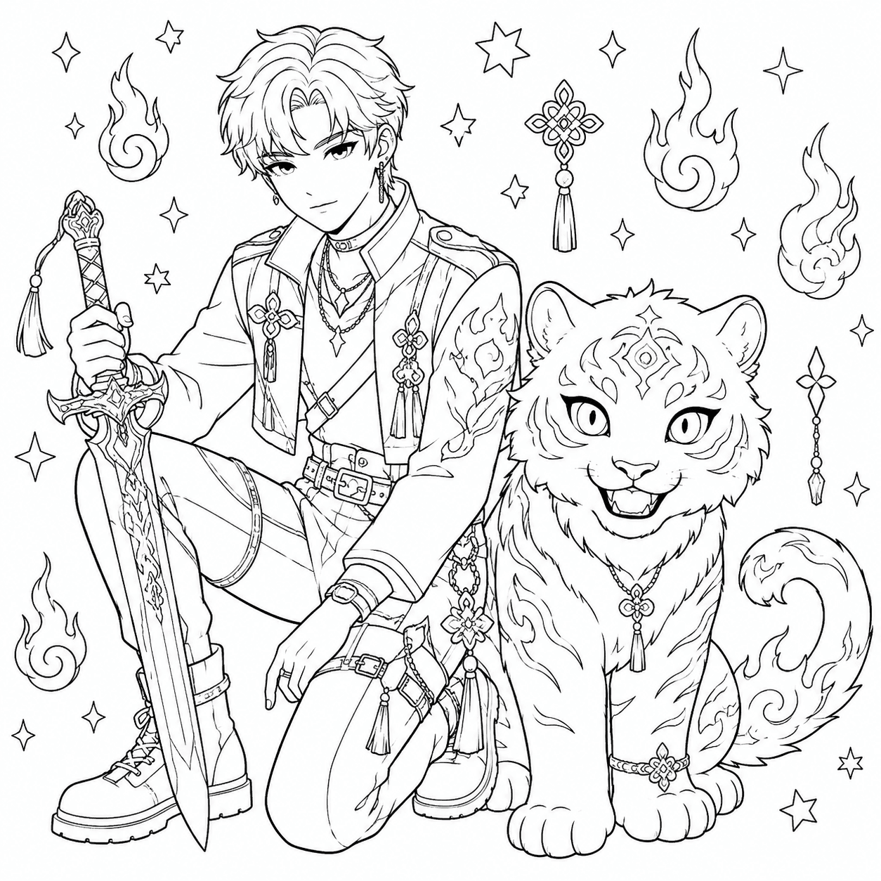 Free printable kpop demon hunters coloring page 7