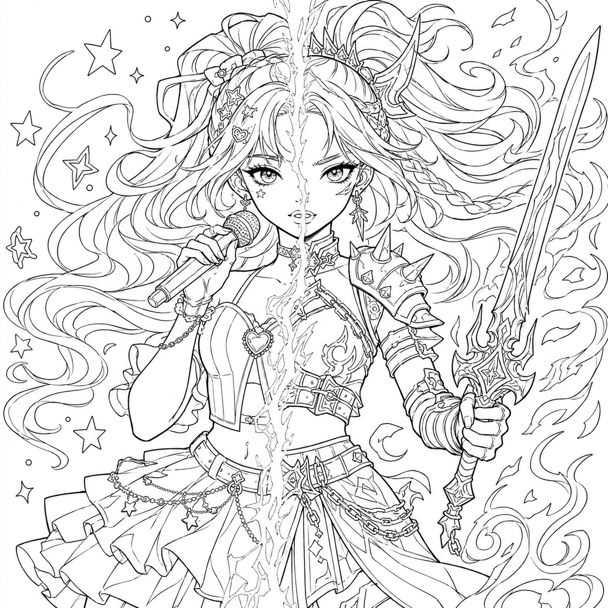Free printable kpop demon hunters coloring page 9