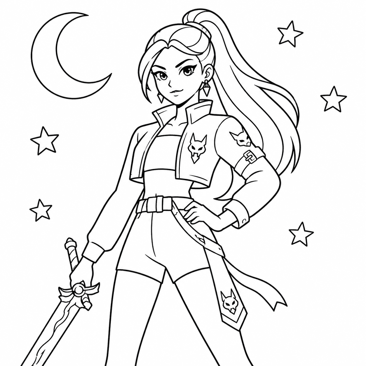Easy KPop demon hunter sword warrior beneath the moon and stars
