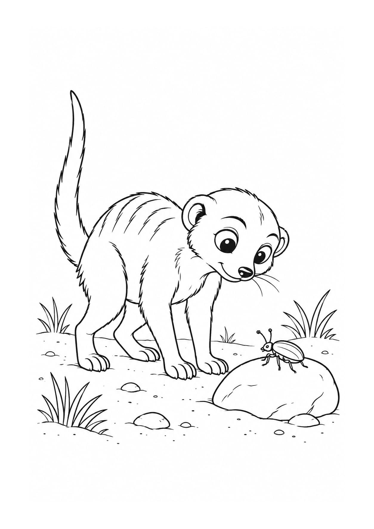 Easy meerkat coloring page of meerkat discovering a beetle