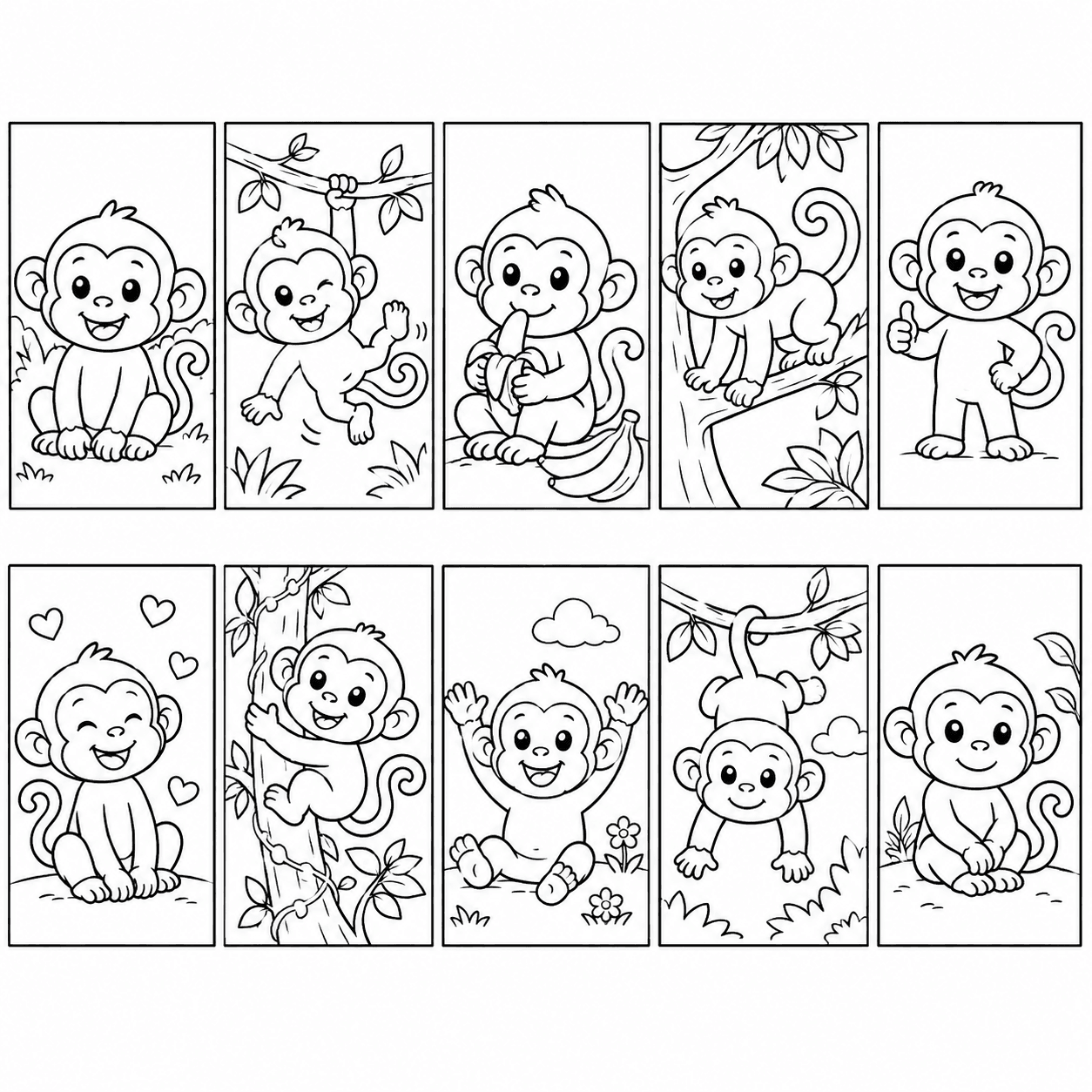 Free printable monkeys coloring page 11