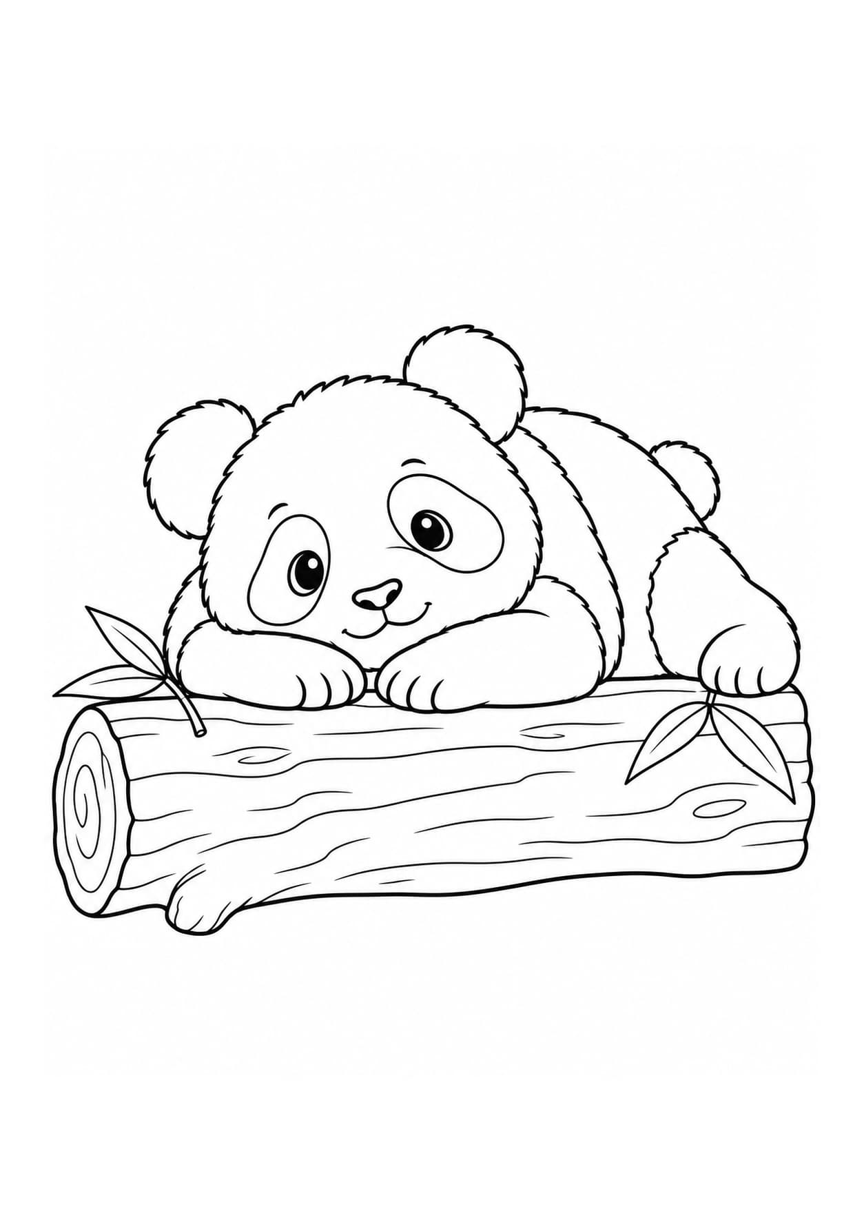 Easy panda coloring page of panda cub napping on a log