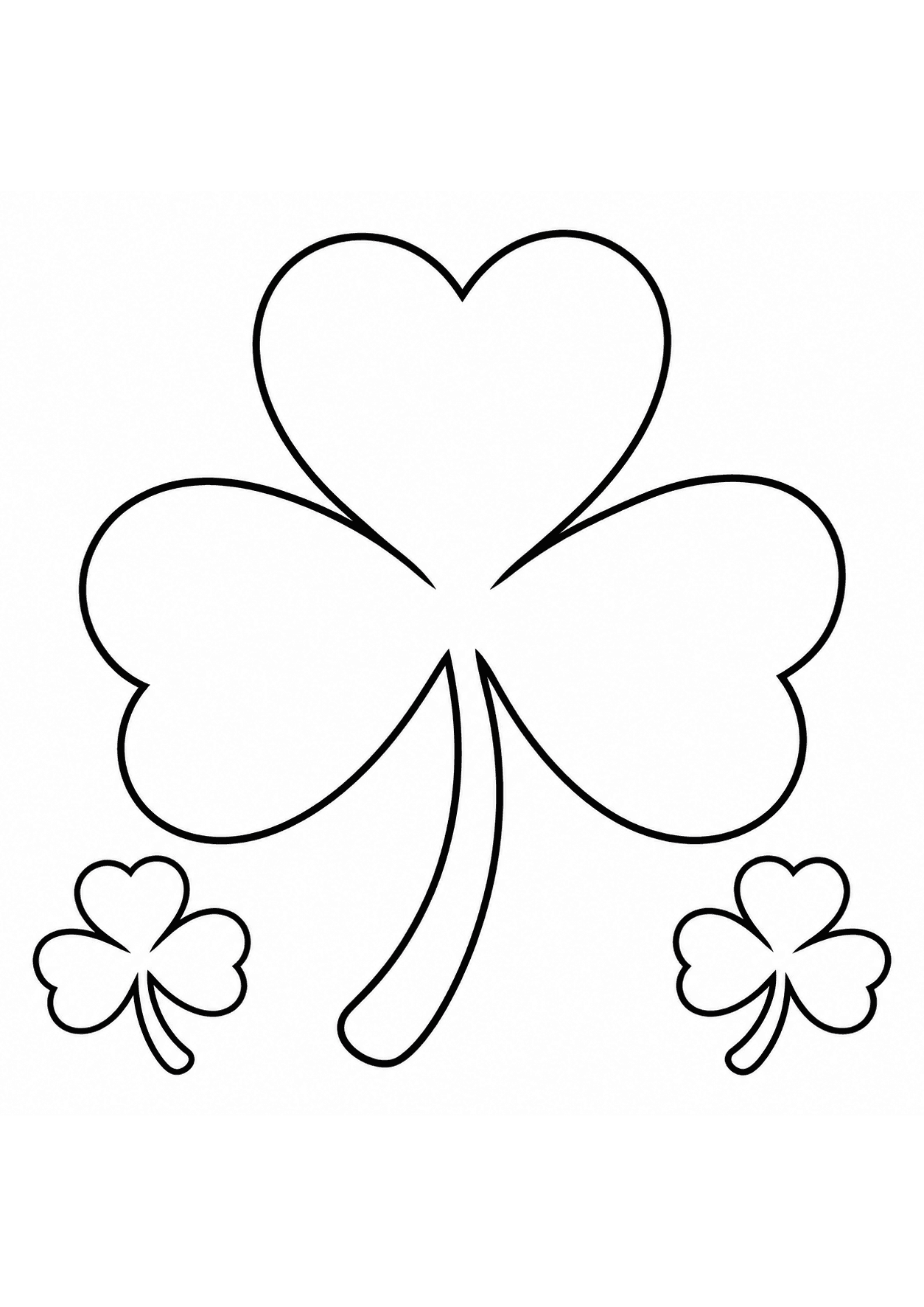 Easy St. Patrick’s Day coloring page of a large three-leaf shamrock