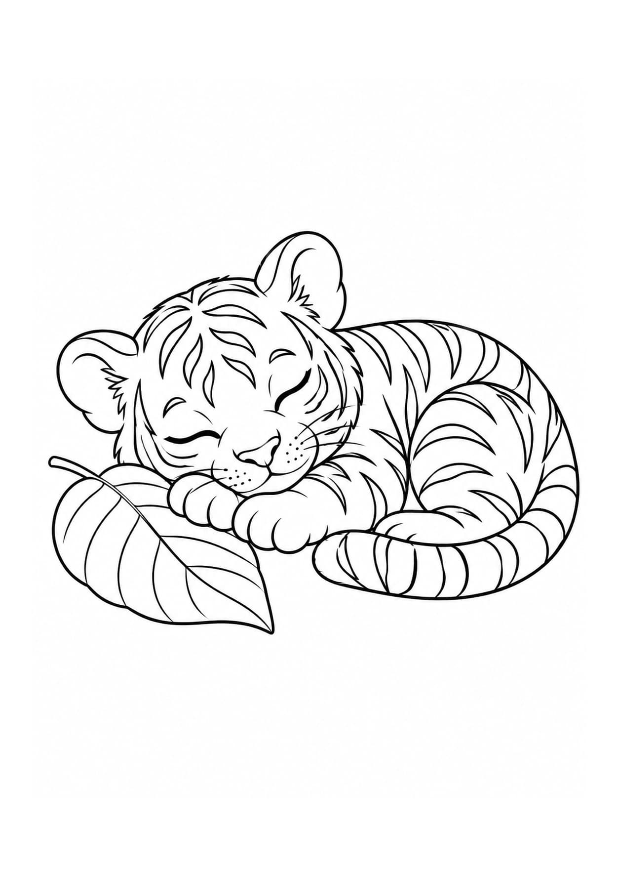 Easy tiger coloring page of sleeping tiger cub