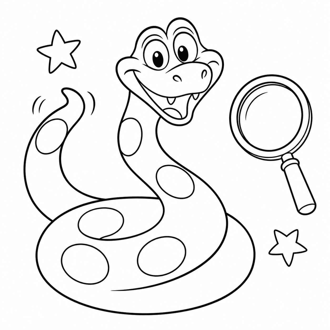 Cute Zootopia 2 coloring page of Gary De’Snake with a magnifying glass and stars